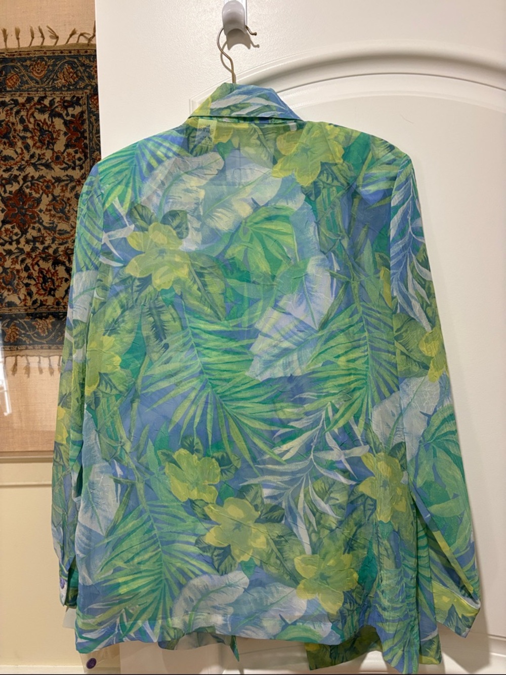 Draper’s & Damon’s Tropical Leaf & Floral Sheer Blouse in Green, Blue & Yellow M - Picture 15 of 15